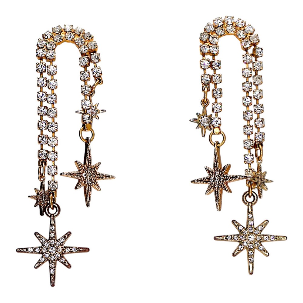 Swarovski Crystal Gold Star Dangle Earrings Celestial North Star Drop NWT 80c